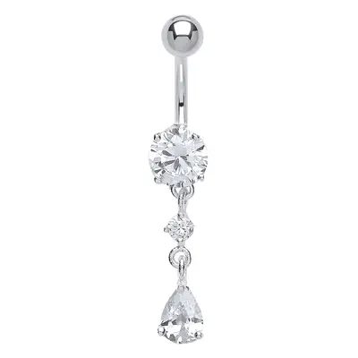 Jewelco London Sterling Silver Cubic Zirconia Tears of Joy with Stainless Steel Belly Bar & Ball