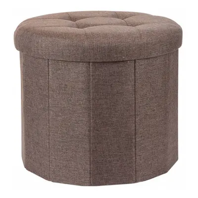 Round Fabric Pouffe Footstool With Storage | Ottoman Storage Box - Brown