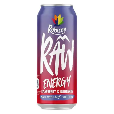 (24 Cans, Raspberry & Blueberry) Rubicon RAW Energy Drink 500ml Juiced Fruit Mixed