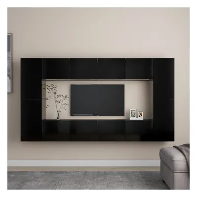 vidaXL TV Cabinet Set Piece Black Chipboard Home Furniture TV Stand Cabinet