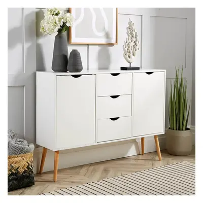 Sideboard White Storage Cabinet Door Drawer Cupboard Solid Wood Legs Scandi