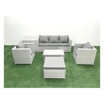 Fimous Rattan Garden Furniture Set with Seater Sofa Chair Rectangular Coffee Table Big Footstool