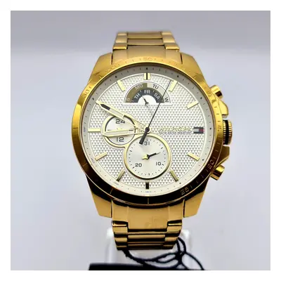 NEW TOMMY HILFIGER YELLOW GOLD WHITE DIAL MENS WATCH