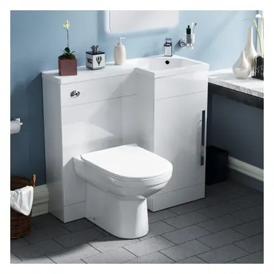 Debra White L-Shape RH Small 900mm Vanity Unit Sink Toilet Bathroom - Flat Pack