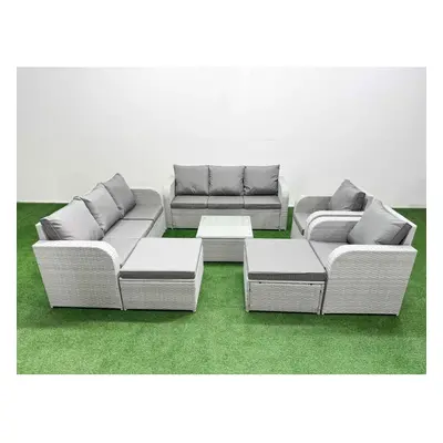 Fimous PE Rattan High Back Lounge Sofa Set Patio Square Coffee Table & Chairs Set with Reclining