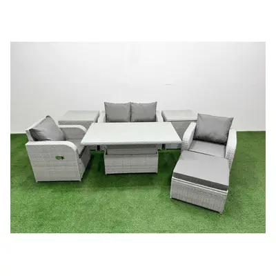 Fimous Light Grey PE Wicker Rattan Garden Furniture SetAdjustable Lifting Dining or Coffee Table