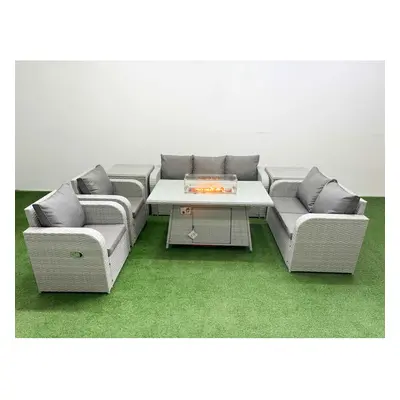 Fimous PE Rattan Garden Furniture Set Reclining Chair Sofa Double Love Seat Seater Sofa Lounge S