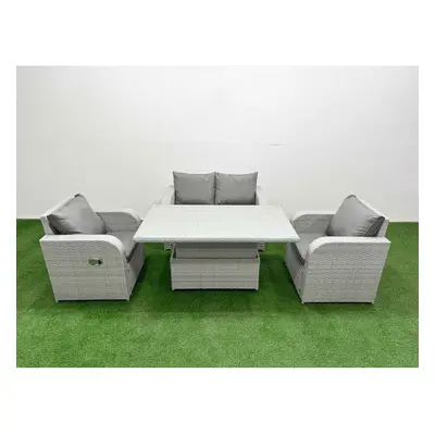 Fimous Light Grey PE Wicker Rattan Garden Furniture SetAdjustable Lifting Dining or Coffee Table