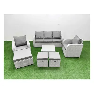 Fimous PE Rattan Garden Furniture Set Reclining Chair Sofa Lounge Sofa Set Square Coffee Table S