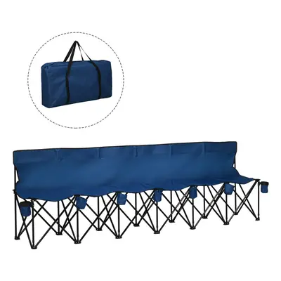 Outsunny Seat Folding Bench Multi Deck Chair Cup Holder Camping Steel Blue