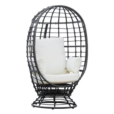 Outsunny Swivel Egg Chair Rattan Outdoor Chair with Cushion for Patio Black