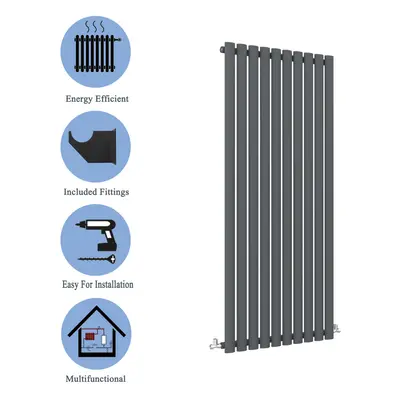 (Single, 1600x590mm) Anthracite Central Heating Oval Column Radiators