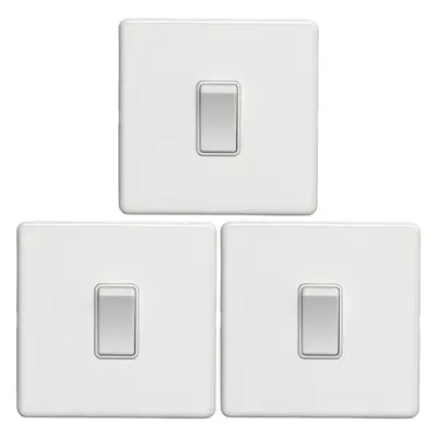 3 PACK Gang Single Light Switch SCREWLESS MATT WHITE Way 10A Slim Rocker