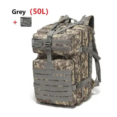 (camouflage,grey, 50L) 25l/50l Waterproof Backpack Outdoor Rucksacks Tactical Sports Camping Hik