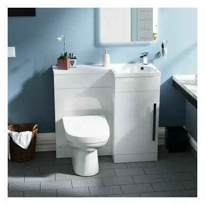 White L-Shape RH Small 900mm Vanity Unit Sink Toilet Bathroom | Debra