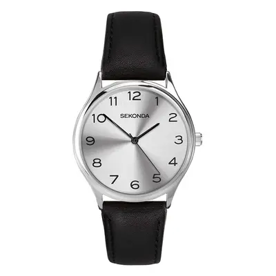 Sekonda Mens Classic Analogue Quartz Watch with Silver Dial and Black Leather Strap