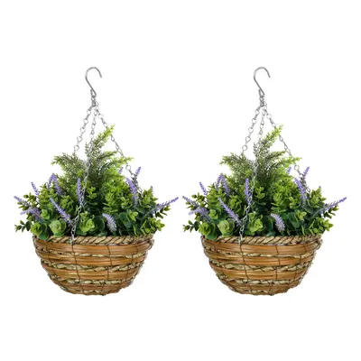 Outsunny PCs Artificial Lisianthus Flower Hanging Planter Basket Purple