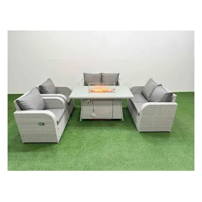 Fimous Seater Outdoor Reclining Chair Love Sofa Set Rattan Garden Furniture Set with Firepit Din