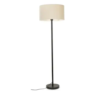 ValueLights Black Charlie Floor Lamp with Large Natural Reni Shade