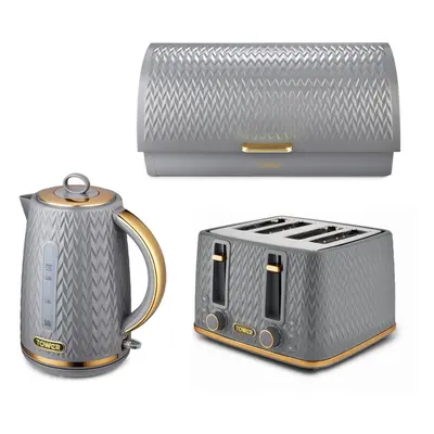 TOWER Empire Grey Jug Kettle Slice Toaster & Bread Bin Set