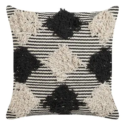 Tufted Cotton Cushion Geometric Pattern x cm Beige and Black BHUSAWAL