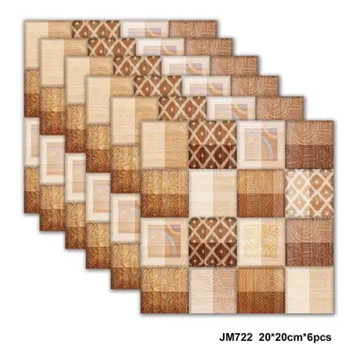 (Brown) 6Pcs Non-slip Waterproof Kitchen Bathroom Floor Wall Tile Paste Decoration Sticker