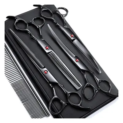 7.0in Stainless Steel In Professional Dog Grooming Scissors Kit, Heavy 4cr Titanium Coated Strai