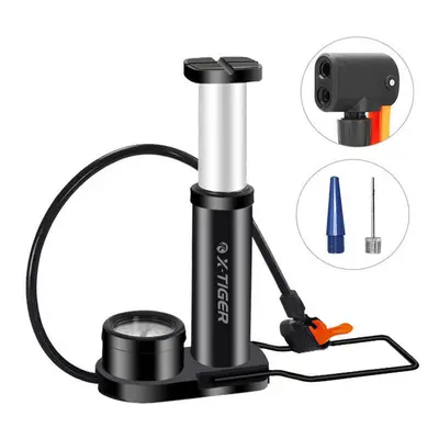 (Black, With barometer model) 120PSI Bike Pump Mini Portable Bicycle AV FV General Foot Pump wit