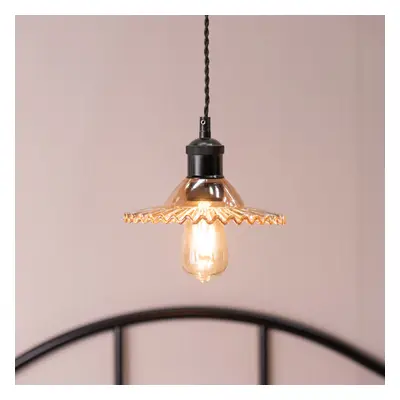 Lucrezia Black Pendant Light & Amber Glass Shade and Filament LED Bulb