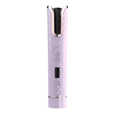 (Purple) Automatic Hair Curler Cordless Curling Rotating Wand With Lcd Display For Styling