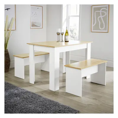 Home Source Camden Kitchen Breakfast Dining Table and Bench Set White