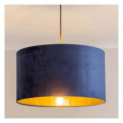 ValueLights Reni Large Navy Velvet & Gold Ceiling Lamp Shade & Bulb