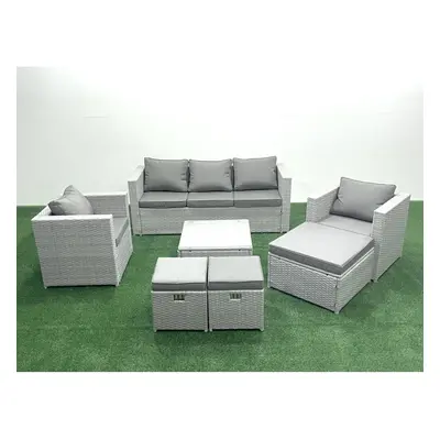 Fimous Rattan Garden Outdoor Furniture Sofa Set with Square Coffee Table Chairs Footstools Light