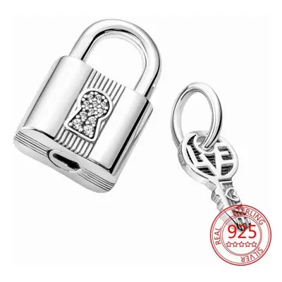 Padlock & Key Dangle Charm Fit Sterling Silver Bracelet Beads for Women Fine Jewelry Gift