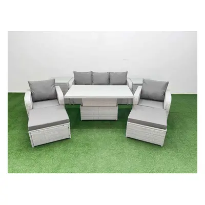 Fimous PE Rattan Garden Furniture Set Adjustable Lifting Dining or Coffee Table Side Table Big F