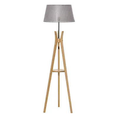 HOMCOM Tripod Floor Lamp Light E27 Base w/ Fabric Shade Storage Shelf, Grey