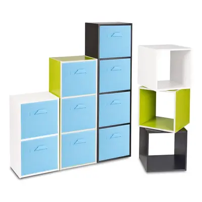 (Black, Sky Blue) Cubed Wooden Storage Units Shelves + Drawers