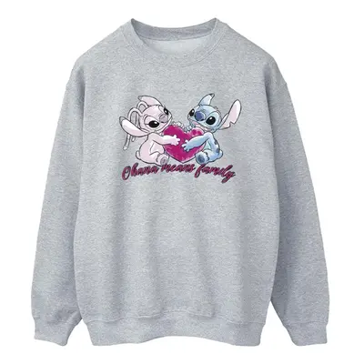 (S, Sports Grey) Disney Womens/Ladies Lilo And Stitch Ohana Heart With Angel Sweatshirt