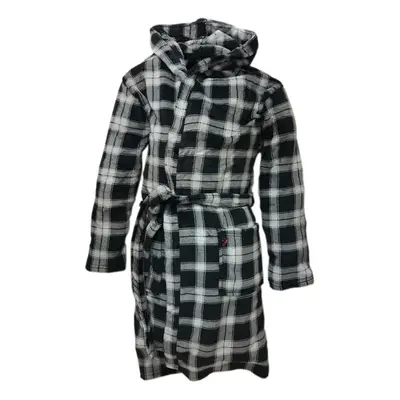 (M) Farah Men's Black and Steel Grey Hooded Soft fluffy Luxury Robe