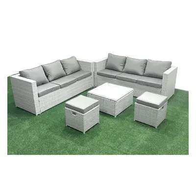 Fimous Garden Outdoor Furniture Set Seater Rattan Sofa Set with Small Footstools Light Grey Mixe