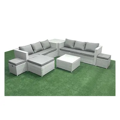 Fimous Rattan Garden Outdoor Furniture Set Seater Rattan Garden Sofa Set with Footstools Side Ta