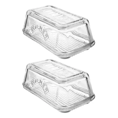 2x Kilner Glass Butter Dish Dishwasher Microwave Safe Container Tableware