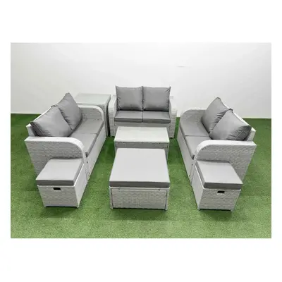 Fimous Seater PE Wicker Rattan Furniture Sofa Sets with Rectangular Coffee Table Seater Love Sof