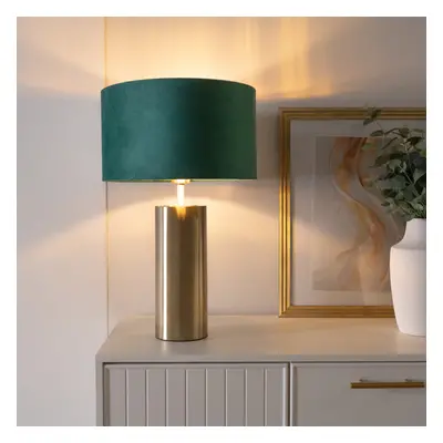 ValueLights Lexy Green Velvet & Gold Lamp Shade Gold Touch Table Lamp