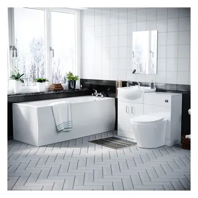 Kelly 550mm White Basin Vanity Cabinet with WC, BTW Toilet & Acrylic Bath Suite