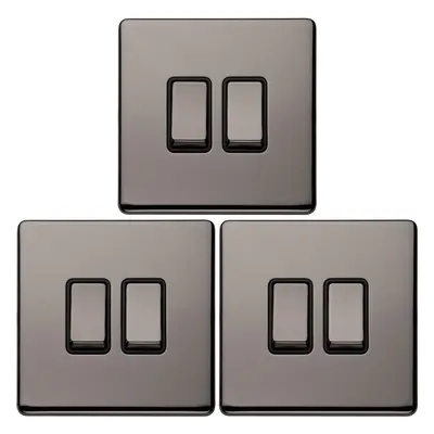 3 PACK Gang Single Light Switch SCREWLESS BLACK NICKEL Way 10A Slim Rocker