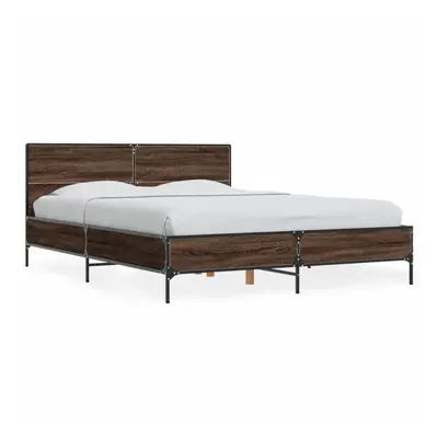 (brown oak, x cm) vidaXL Bed Frame Home Bed Base Smoked Oak 140x190 cm Engineered Wood and Metal