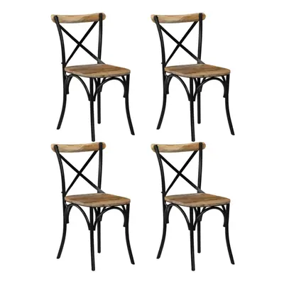 vidaXL 4x Solid Mango Wood Cross Chairs Steel Frame Black Open Crossed Back