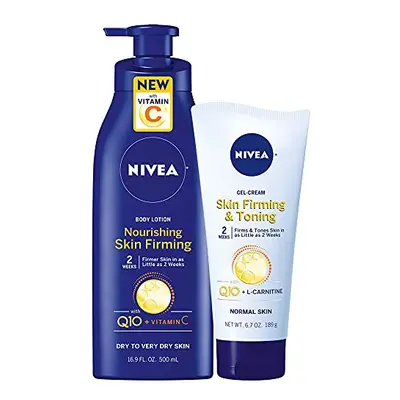 NIVEA Skin Firming Body Lotion Variety Pack with 16.9 Fl Oz Nourishing Body Lotion and 6.7 Oz Sk