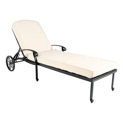 Charles Bentley Cast Aluminium Sun Lounger Recliner With Beige Cushion - Black